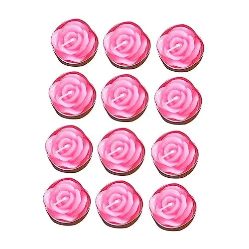 Produktbild: Zerodeko 12 Stk hochzeitskerze babyshowerparty rauchlose Rosenkerzen kleine Votivkerzen hochzeitsdeko Bienenwachs Rosenblumenkerzen rauchlose Kerzen Handbuch schmücken Rosa