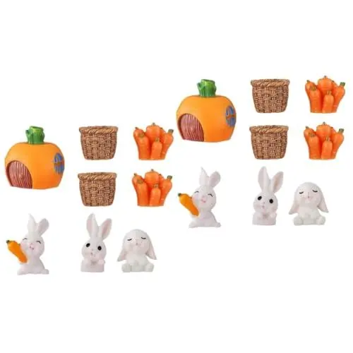Produktbild: Zerodeko 2 Sets Tierfiguren Statuen Osterparty-Dekoration Miniatur-Karotten- und Strohkorb- 8 Stück