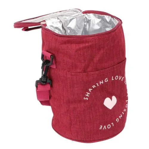 Produktbild: Zerodeko 1Stk Lunchbox-Tasche Isoliertasche Campingtasche Tragetasche runder Kühler Kühltasche warmhaltebehälter isolierbeutel falttü Outdoor-Lunch-Tasche Thermotaschen für Lebensmittel rot
