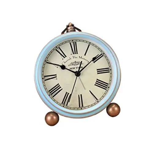 Produktbild: Zerodeko 1stück Retro Vintage Wecker Mit Römischen Ziffern Kreative Tischuhr Im Amerikanischen Stil Blau Batterie Deko Für Zuhause Und Für Und Familie