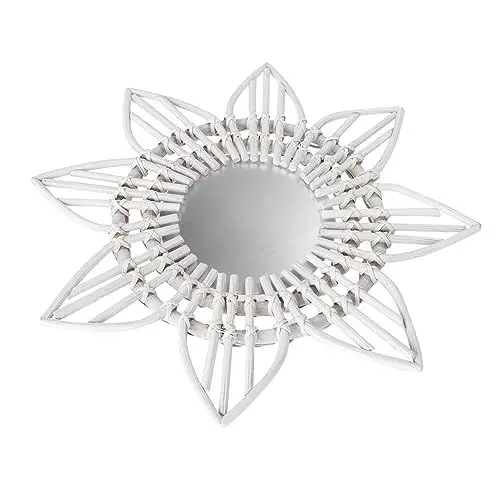 Produktbild: Zerodeko 1stück Runder Handgewebter Rattan Wandspiegel Dekorativer Boho Eitelkeitsspiegel Für Schlafzimmer Wohnzimmer Und Hotels Stilvolles Wanddekor Weiß Für Fotos Wandkunst