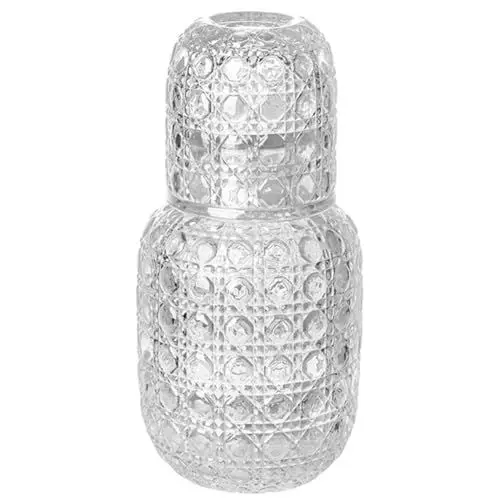 Produktbild: Zerodeko Set Nachttisch-karaffe 440 Ml Elegante Wasserkrüge Aus Geprägtem Glas Für Schlafzimmer Wohnzimmer Büro