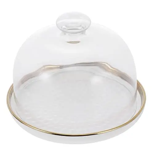 Produktbild: Zerodeko 1 Satz Kuchenform Aus Keramik Pralinenschale Kuchenteller Mit Besteckset Cutlery Set Süßigkeiten Käseglocke Frühstücksset Frühstückstablett Glas Siegel Servierteller Weiß