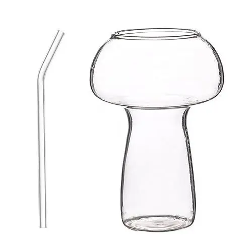 Produktbild: Zerodeko Glasbecher Und Strohhalm Aus Pilzen Stilvolles Und Praktisches Cocktail-accessoire