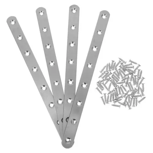 Produktbild: Zerodeko 1 Satz gerade flache Stahlplatte Holzverbindungsplatte Zoll Reparaturplatte Silberne Mending Plate Stahlplatte mit Löchern warmgewalzte Stahlplatte Rostfreier Stahl Silver