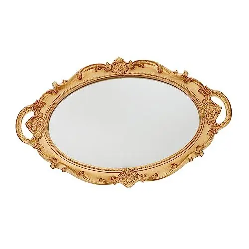 Produktbild: Zerodeko Antikes Spiegeltablett in Goldener Dekorativer Make-up-aufbewahrungsteller Für Kosmetik Und Schmuck