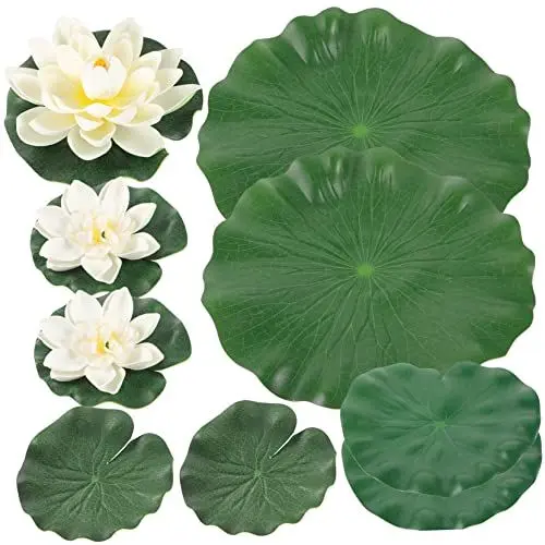 Produktbild: Zerodeko 2 Sätze Seerosenblatt Fisch Aquarium Dekoration künstliche Pflanzen plastische Ornamente Wohnkultur Simulation Teichanlage die Blumen falscher Lotus Leuchtturm 28c