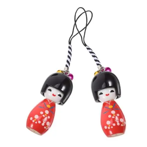 Produktbild: Zerodeko 2st Puppenanhänger Im Japanischen Stil Feng-Shui-schlüsselanhänger Golu-Puppen Matroschka-schlüsselanhänger Japanischer Kimono-Puppen-schlüsselanhänger Handyanhänger Rot Holz