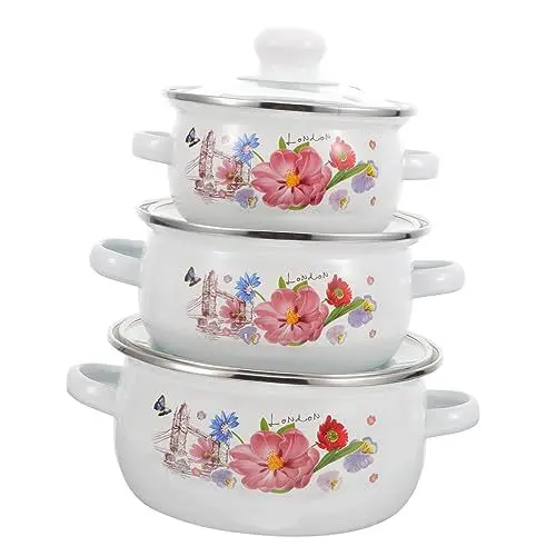 Produktbild: Zerodeko Kochtöpfe Emalium Vintage Emaille Suppentopf Suppentopf Zum Kochen Retro Blumendesign Einfach Zu Verwenden