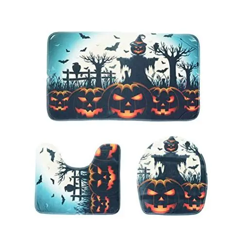 Produktbild: Zerodeko 3 1 Badematten Teppiche Kürbis Toilettendeckel Urlaubstoilettendekor Toilette Konturierter Teppich Halloween-toilettenabdeckung Fleckerlteppich Lustig Badezimmermatte