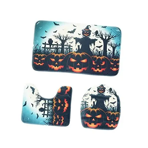 Produktbild: Zerodeko 3 in 1 Fledermaus Halloween Muster Wc Teppich Set Badezimmer Bodenmatte Sitz Deckel Abdeckung
