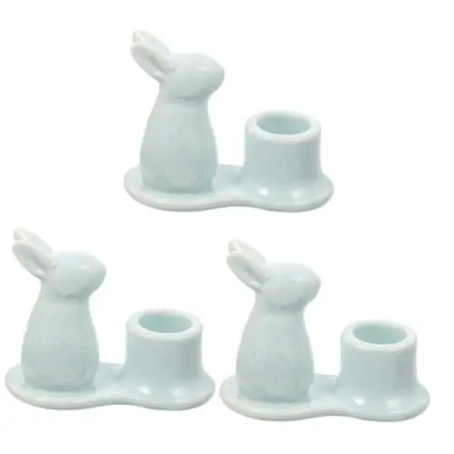 Produktbild: Zerodeko 3 Stück Kaninchen Kerzenständer Heimdekoration Kerzenständer Ornament Osterkerzenhalter Keramik Teelichthalter Hase Osterdekorationen Tischkerzenhalter Kaninchen