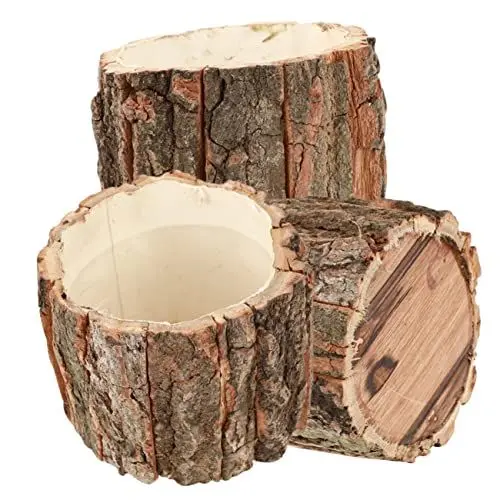 Produktbild: Zerodeko 3er-Pack Blumenkübel Aus Natürlichem Holz Rinde Rustikale Deko-Pflanze Für Den Einsatz