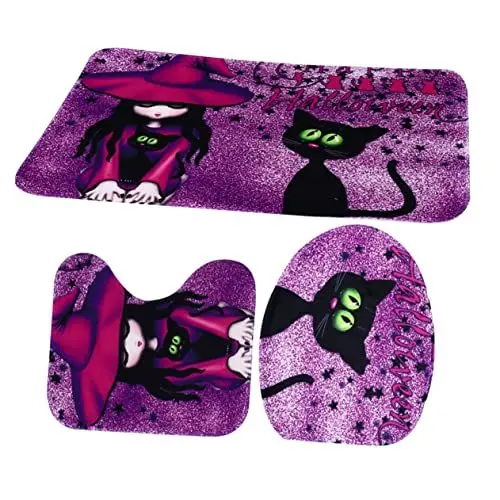 Produktbild: Zerodeko 3stücke Teiliges Rutschfestes Badezimmermatten-Set Mit Halloween-Muster Badeteppich Toilettenmatte Und Deckel Für Festliche