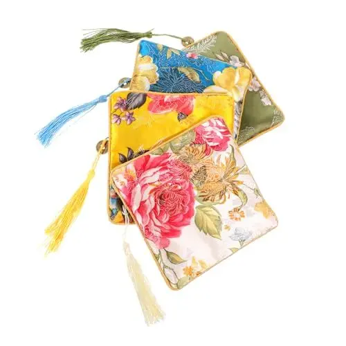 Produktbild: Zerodeko Elegantes Besticktes Schmuckbeutel-set 4-teilige Quasten-reißverschlusstasche Für Halsketten Und Ohrringe Mehrfarbig Schmuckbeutel in Reisegröße