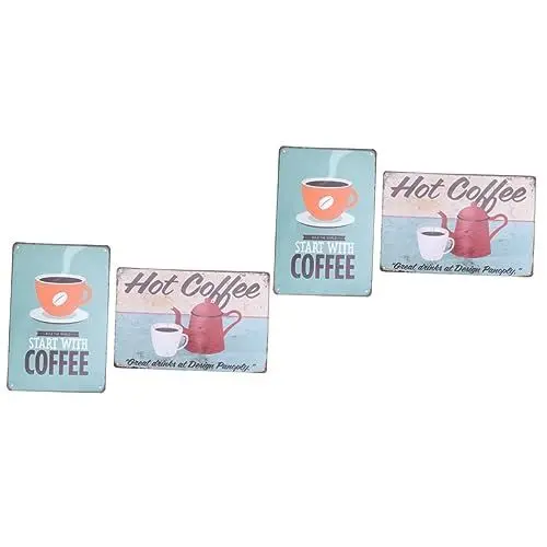 Produktbild: Zerodeko 4 Stück Wandschilder aus Metall Werbeschilder aus Metall Kaffee-Blechschild Kaffee Zeichen Plakette post Maler Pub-Wandschild altes Metallschild Jahrgang Beschilderung Dunhuang