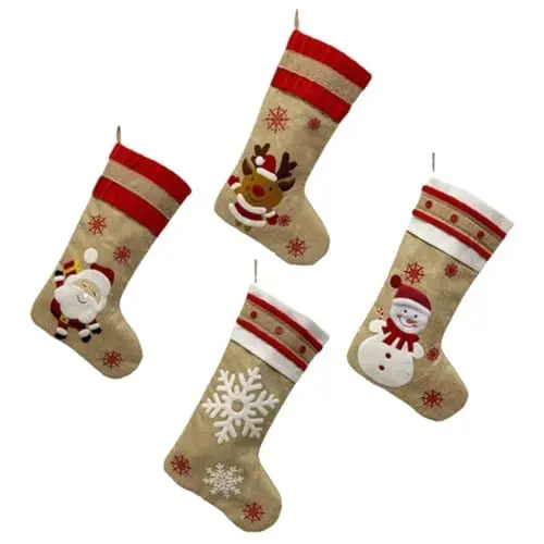 Produktbild: Zerodeko Weihnachtsstrumpf-geschenkbeutel 4 Stück Weihnachtsstrümpfe Süßigkeitenbeutel Für Baum- Und Kamindekorationen