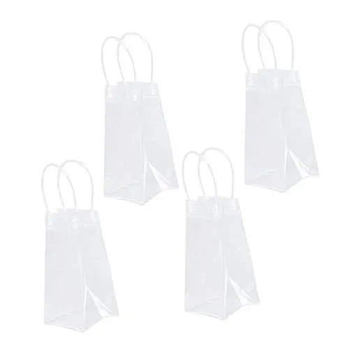 Produktbild: Zerodeko 4 Stück Wein Handtasche Wein Kühltasche Eisbeutel Weinkühler robuste Weinbeutel Klarsichtbeutel für Klarer Weinbeutel Weinverpackung PVC-Weinbeutel PVC-Weintaschen Wein Doggy Bag