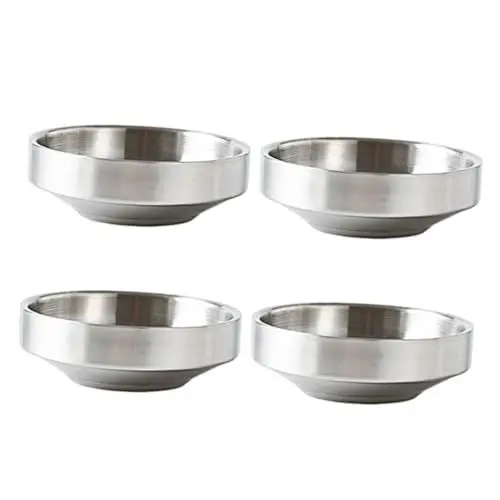 Produktbild: Zerodeko 4-teiliges Set Kimchi-schalen Saucenschüssel Aus Edelstahl 9 Cm Durchmesser Spülmaschinenfest Für Süß-saure Senfsauce