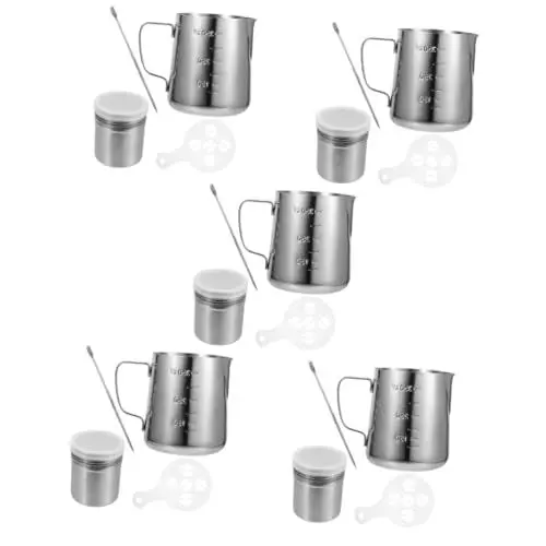 Produktbild: Zerodeko 5 Sets Pull Flower Cup Espressotassen Milchaufschäumkrug Edelstahl Milchkrug Tasse Milchaufschäumer Krug Milchaufschäumer Krug Espressozubereitungsbecher Edelstahlbecher