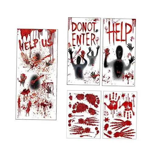 Produktbild: Zerodeko Halloween-dekorationspaket 5 Stück Aufkleber mit Gruseligen Mustern Schreckliche Muster Fensteraufkleber Halloween-party Gruselige Dekoration Selbstklebendes Aufkleberset