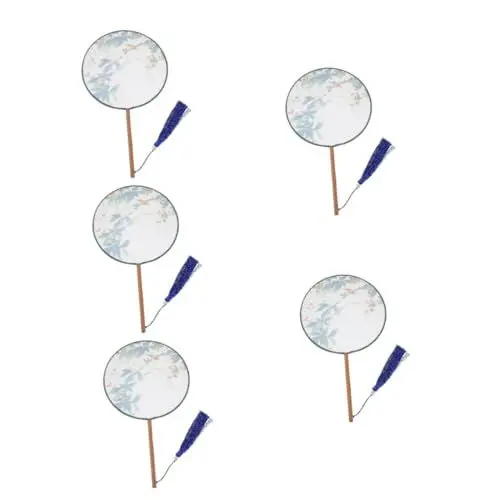 Produktbild: Zerodeko 5st Durchscheinender Runder Fächer Runder Handfächer Fantik Streiche Für Erwachsene Zimtstangen Glasnudel Handventilator Tanzfans Buche Damen Bambus-Fan Handkurbel