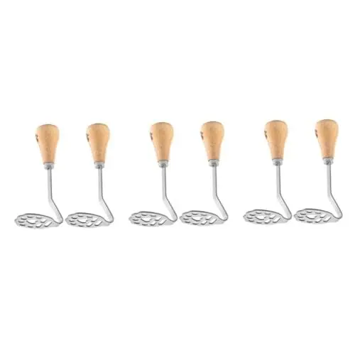 Produktbild: Zerodeko 6 Stk Kartoffelstampfer Kartoffelquetsche Kartoffelbrei Werkzeug Gemüsestampfer mit Holzgriff kartoffelpresse Küchengeräte Stampfer für Kartoffel 430er Edelstahl Silver
