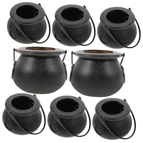 Produktbild: Zerodeko 8 Stück Hexenglas Mini-Kessel Süßigkeiten Wasserkocher Topf kleiner Kessel Halloween -Dekorationen Süßigkeiten Eimer Snack-Töpfe Bonbonhalter Topf Halloween Candy Jar Schwarz