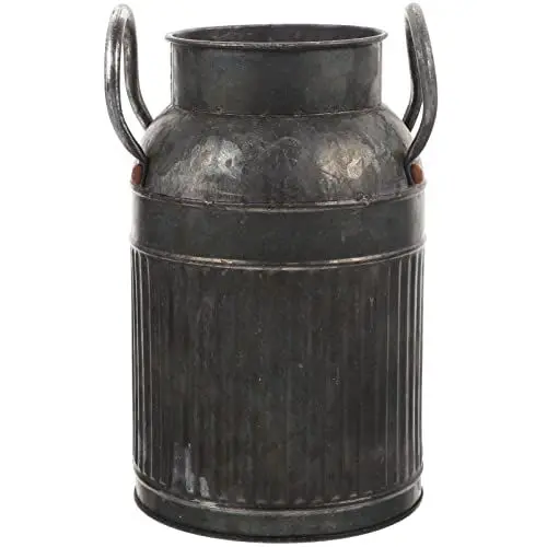 Produktbild: Zerodeko Behälter Für Blumenarrangements Schwarz Amphore Verzinkte Vase Metallkrug Shabby-Chic Französischer Rustikaler Eimer Bauernhaus- Pflanzgefäß Mit Griff Blechkanne Bodenvase
