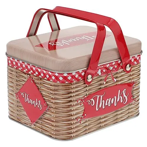 Produktbild: Keksdose Weihnachten Rot Retro Blechdose Mit Griff Für Kekse Bonbons Gebäck Aufbewahrung Dekorative Geschenkbox 15,5 X 12,8 X 10,6 Cm