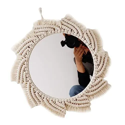 Produktbild: Zerodeko Böhmischer Spiegel khimar Hijab Vanity Mirror runder wandspiegel runder Spiegel Wohnkultur Boho- Badezimmerspiegel Schminkspiegel empfindlich schmücken Glas