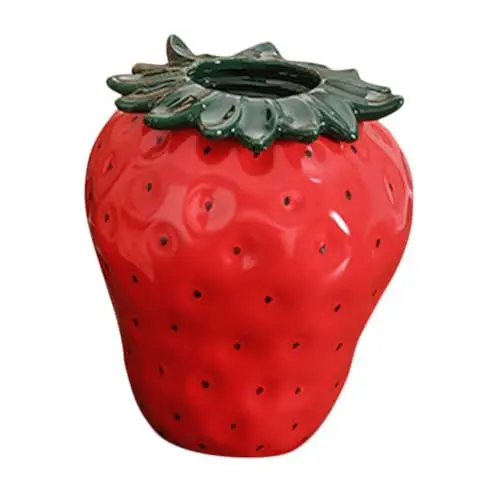 Produktbild: Zerodeko Erdbeer-Keramikvase Tischvase mit Erdbeerform Zimmerdekoration mit Erdbeermuster Tischdekoration Keramikvase blumenarrangement kleine Blumenvase getrocknete Blumenvase rot