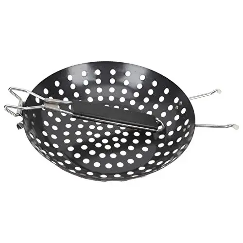 Produktbild: Zerodeko Grillplatte Grillkorb Fleisch Mit Klappgriff Runder Grillwok Mit Pizza- Grillpfannen Grillen Bbq Klappbare Runden Picknickzubehör Eisen