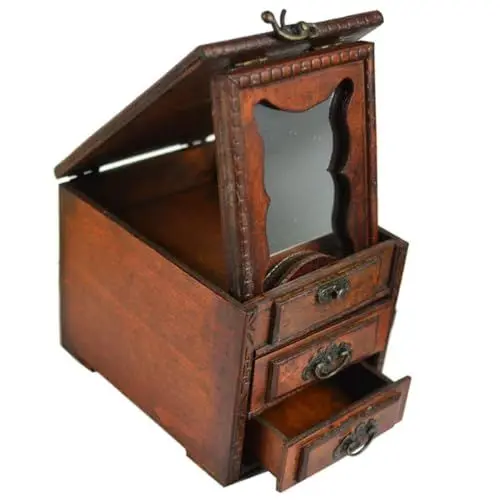 Produktbild: Zerodeko Chinesisches Schmuckkästchen-set Aufbewahrungskoffer Aus Holz Mit Spiegel Eleganter Schmuck-organizer Für Frauen Und Männer