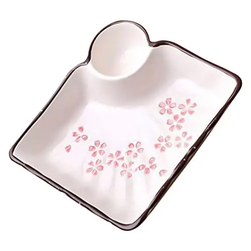 Produktbild: Zerodeko Japanischer Keramikteller Für Knödel Und Saucen Geteilte Platte Mit Zufälligem Kirschblüten-muster Für Feiern Partys Und Banquets Lebensmittelechtes Material Kompakt Und