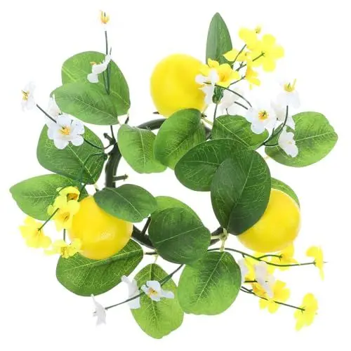 Produktbild: Zerodeko Kerzenringe Kleine Zitronenkränze Osterkerzenhalter Boho Künstliche Gelbe Zitronen Kerzenring Frühling Sommer Obstkränze Stumpenkerzenkranz Mittelstück