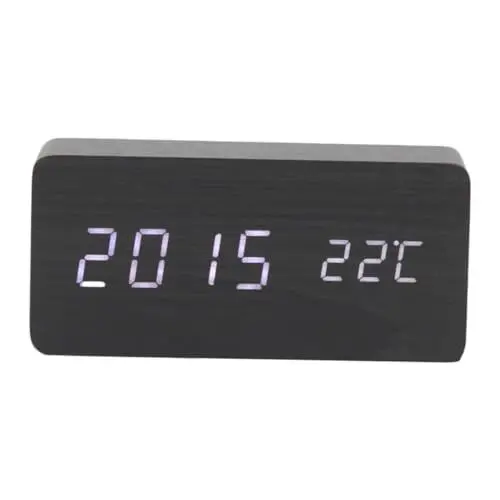 Produktbild: Zerodeko Umweltfreundliche -tischuhr Schwarz Holz Weiß Alarm Kalender Thermometer Sprachsteuerung Batteriefrei