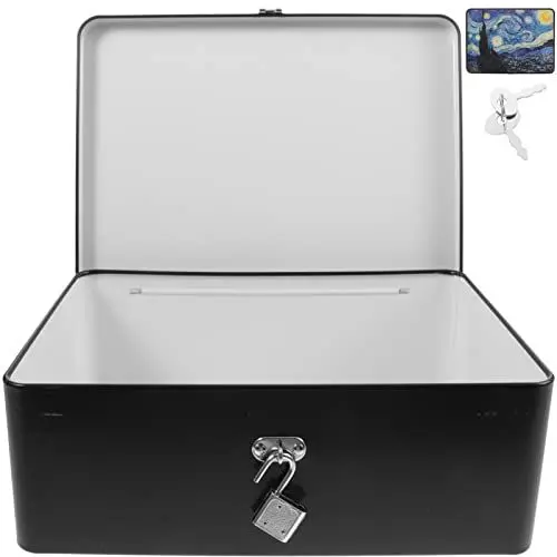 Produktbild: Zerodeko Rechteckige Aufbewahrungsbox Weißblech Im Retro-Stil Mit Vorhängeschloss Für Zuhause Küche Desktop-Aufbewahrung Blechkanister Schokolade Süßigkeiten Tee Kaffee Kosmetik