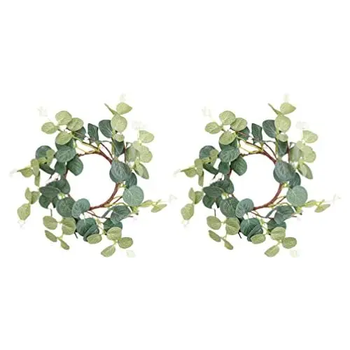Produktbild: Zerodeko Säule Kerzenringe Kränze 2Pcs 8 cm Künstlich Eukalyptus Blätter Kränze Kerzenringe Kleine Boho Kranz Säule Kerzenhalter Zweige Mini- Kranz Akzent für Statuen