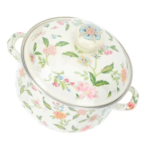 Produktbild: Zerodeko Emaille-topf Im Vintage-stil Kleiner Kochtopf 22 Cm Doppelgriffe Leicht Zu Reinigen Zum Kochen Von Suppen und Babynahrung
