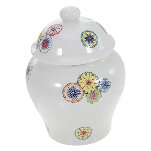 Produktbild: Zerodeko Teedose Aus Keramik Chinoiserie-vase Knoblauchdose Aus Keramik Behälter Für Zuckerwürfel Porzellandosen Chinesische Vorratsdose Blumen-chinoiserie-glas Siegel Weiß Lagerzubehör