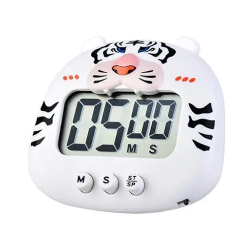 Produktbild: Zerodeko Tiger-Timer 60 Minuten Mechanischer Timer Mechanische Zeitschaltuhr Süßer Backtimer Elektronischer Kochtimer Timer Für Abs Kühlschrankmagnet Kind Anzahl Weiß