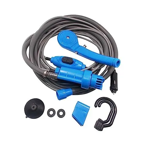 Produktbild: Zerodeko Tragbare Campingdusche Mit Wasserpumpe Auto-ladekabel Schlauch Für Reisen Sonnenbaden Haustierwaschen Blau
