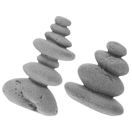 Produktbild: Zerodeko Zen-Garten Gestapelte Steine Skulptur 2 Stück Steinhaufen-Statue Balancierende Steine Stein Für Bonsai-Landschaft Drinnen Und Draußen Japanische Gartendekoration