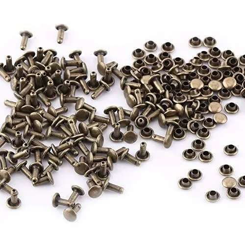 Produktbild: Zerodis 100 Sets Ledernieten Röhrenmetall Lederhandwerk Doppelniete(Antikes Messing)