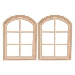 Produktbild: 2Pcs 1:12 Puppenhaus Fenster, Miniatur DIY Holzbogenfenster Einfache 6-Scheiben Rahmen Stil Puppenhaus Fenster Puppenhaus Dekoration Zubehör