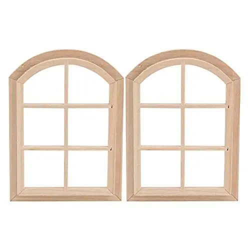 Produktbild: 2Pcs 1:12 Puppenhaus Fenster, Miniatur DIY Holzbogenfenster Einfache 6-Scheiben Rahmen Stil Puppenhaus Fenster Puppenhaus Dekoration Zubehör