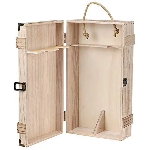 Produktbild: Zerodis Doppelte Flasche Retro Holz Wein Aufbewahrungsbox, Rotwein Box Wein Box Tragbare Rotwein Aufbewahrungsbox Dekoration mit Seil für Pary Hochzeit