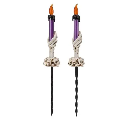 Produktbild: Zerodis Halloween-Totenkopf-Hand-Kerzenlicht, Geisterhand-Schädel-Elemente, Halloween-Kerzenlicht-Spieße, Warmes Licht, 2 Stück für den Garten (Lila)