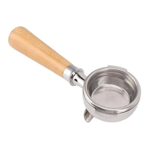 Produktbild: Zerodis Hochwertiger 58-mm-Kaffee-Siebträger, 2 Ausgüsse, Feinmaschiger Edelstahl mit Holzgriff, Abnehmbares Kaffeemaschinenzubehör, für Extrahierten (Buchenholz Typ A2)